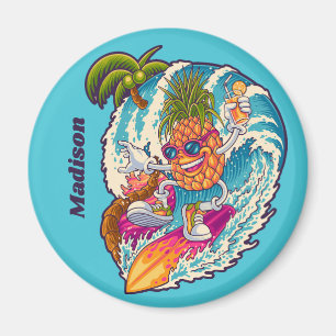 Imán Nombre personalizado Surfing Pineapple