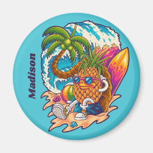 Imán Nombre personalizado Surfing Pineapple