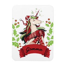 Imán Nombre personalizado Unicorn Navidades