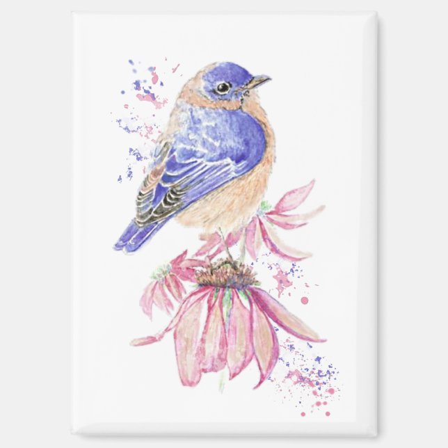 Imán Nombre personalizado Watercolor Bluebird Garden Bi (Anverso)