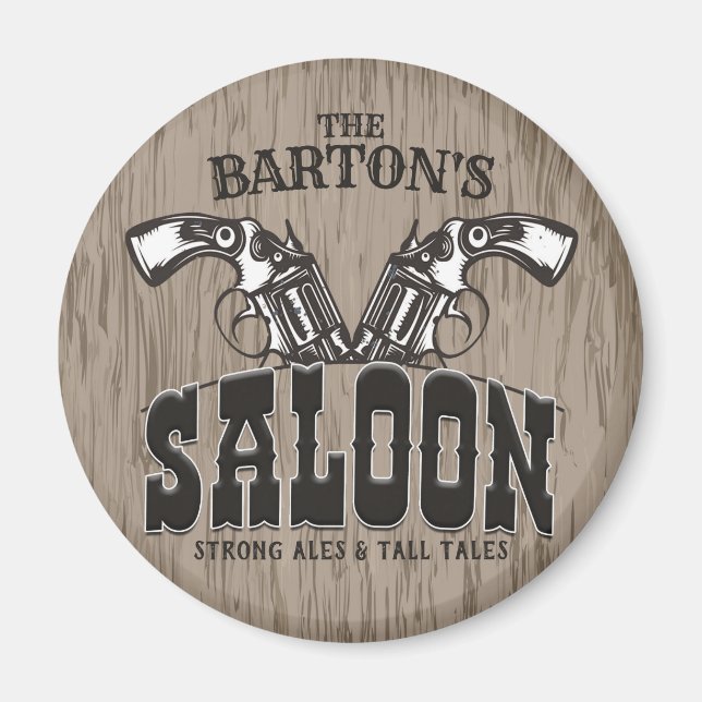 Imán NOMBRE personalizado Wild West Gun Revolver Saloon (Frente)