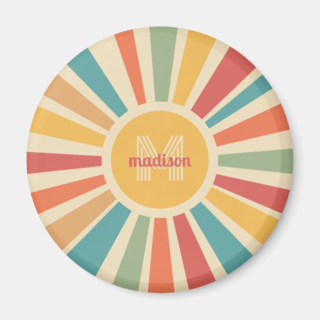 Imán Nombre personalizado y bandas retro monograma (Frente)