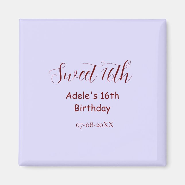 Imán Nombre retro de cumpleaños 16 dulces en morado pas (Frente)