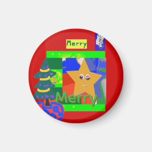 Imán Nombre verde alegre en Navidad roja