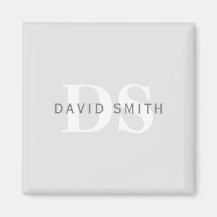 Imán Nombre y monograma modernos Blanco gris claro y