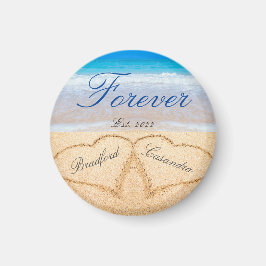 Imán Nombres de la pareja en corazones en la memoria co