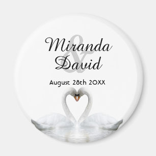 Imán Nombres de pareja de cisnes monograma boda