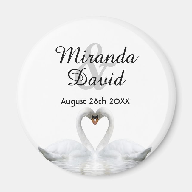 Imán Nombres de pareja de cisnes monograma boda (Frente)