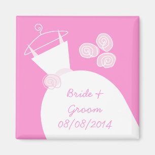 Imán 'Nombres y fecha' rosados de boda