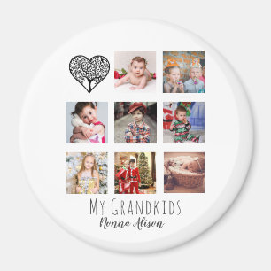 Imán NONNA 8 x Colaje de fotos Nietos Árbol genealógico