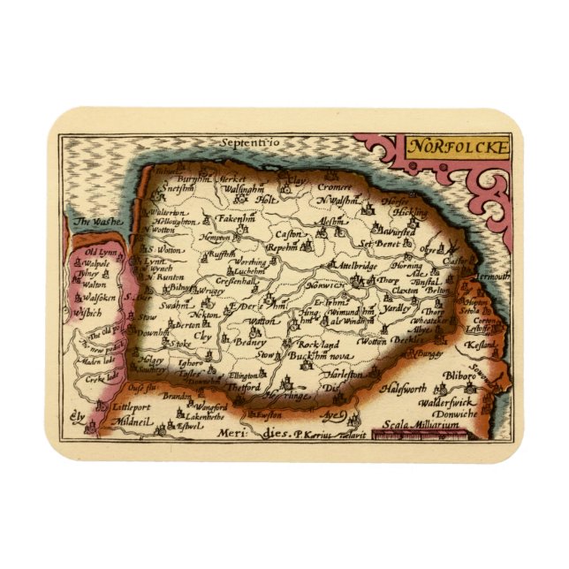Imán Norfolk "Norfolcke" Condado de Inglaterra Mapa del (Horizontal)