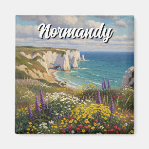 Imán Normandy France Étretat Cliffs Wildflowers