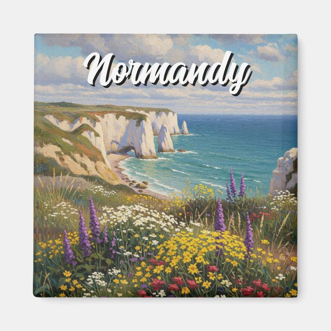 Imán Normandy France Étretat Cliffs Wildflowers (Frente)