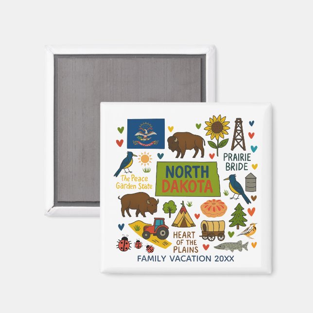 Imán North Dakota Family Trip Keepsake Personalized (Anverso/Reverso)