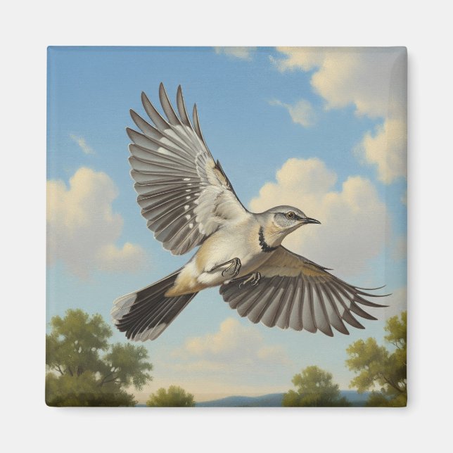 Imán Northern Mockingbird in flight (Frente)