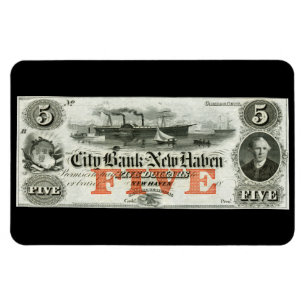 Imán Nota de New Haven Five Dollar 1855