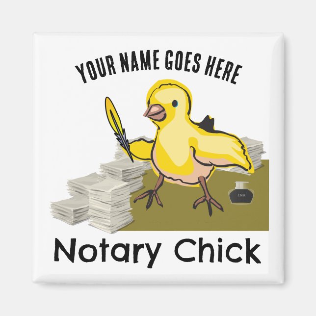 Imán Notary Chick Yellow Feather Quill Nombre personali (Frente)