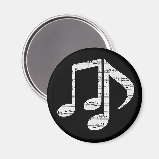 Imán Notas de Música en Blanco y Negro (Anverso/Reverso)