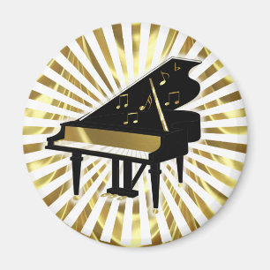 Imán Notas de música Gold y Black Grand Piano