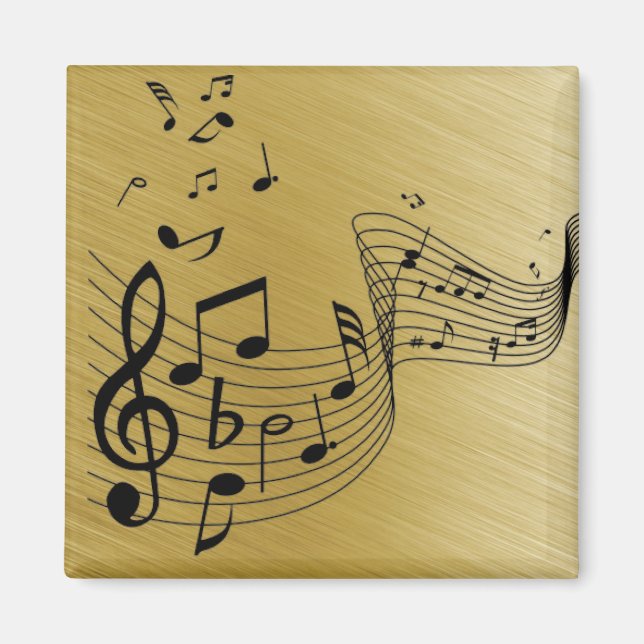 Imán Notas musicales doradas cepilladas (Frente)