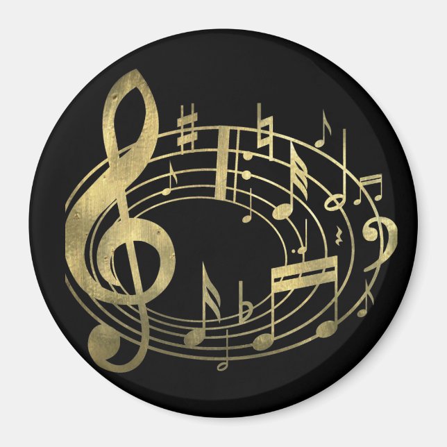 Imán Notas musicales doradas de forma ovalada (Frente)