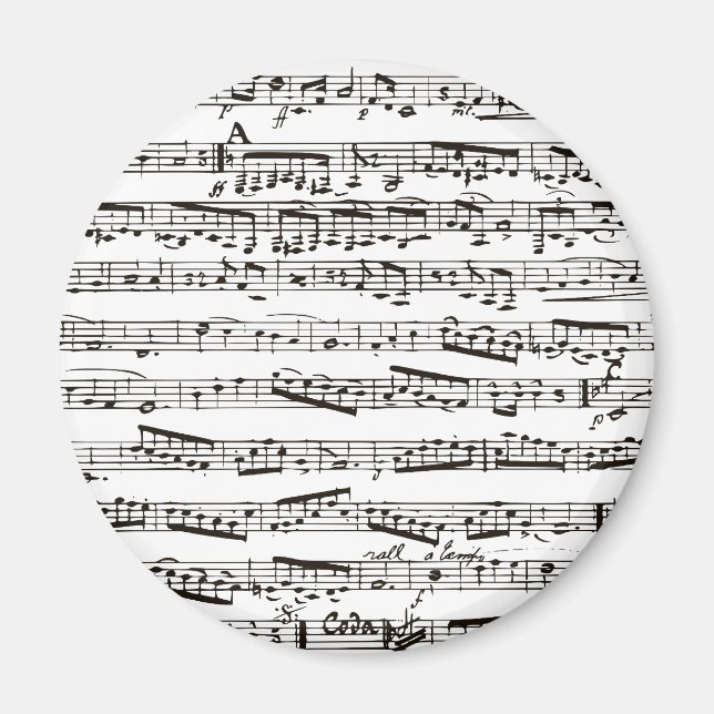 Imán Notas musicales en blanco y negro (Frente)