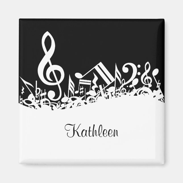 Imán Notas musicales jumbleadas de blanco personalizada (Frente)