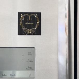 Imán Notas musicales personalizadas del corazón dorado