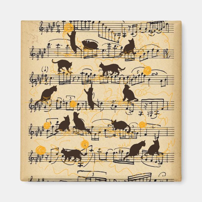 Imán Notas musicales y gatitos (Frente)