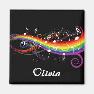 Imán Notas personalizadas de música en arcoiris blanca 