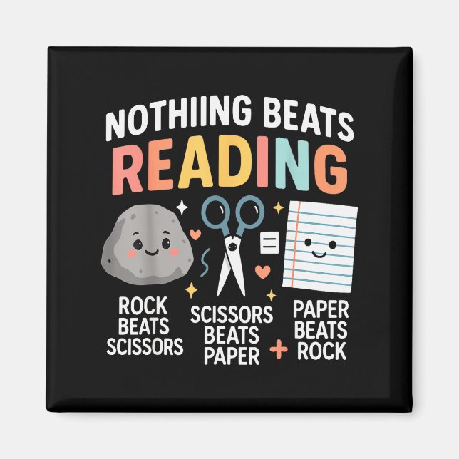 Imán Nothing Beats Reading Rock Paper Scissors Funny Bo (Frente)