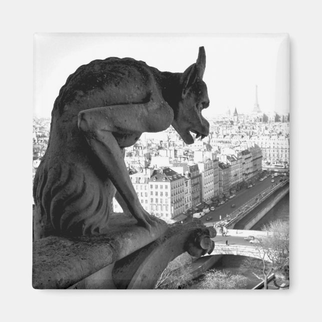 Imán Notre Dame Gargoyle Vintage Print Square Magnet (Frente)