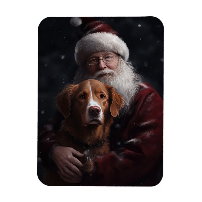 Imán Nova Scotia Duck Toller Con Santa Claus Festividad (Vertical)