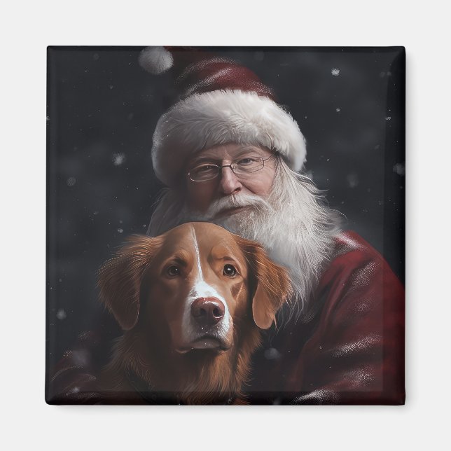 Imán Nova Scotia Duck Toller Con Santa Claus Festividad (Frente)