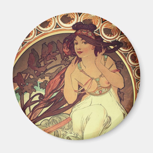 Imán Noveau de Arte Alphonse Mucha elegante mujer cosec (Frente)