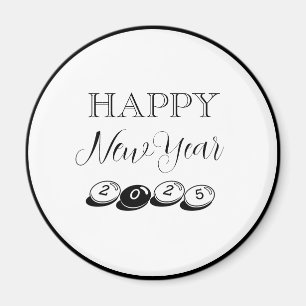 Imán Novedad Feliz Año Nuevo blanco y negro
