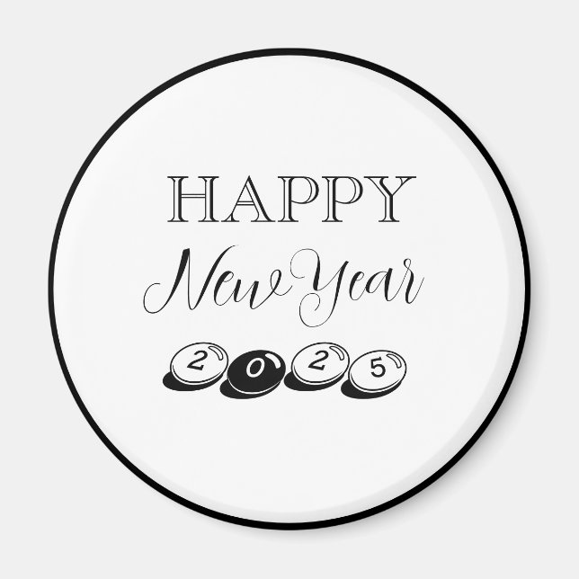 Imán Novedad Feliz Año Nuevo blanco y negro (Frente)