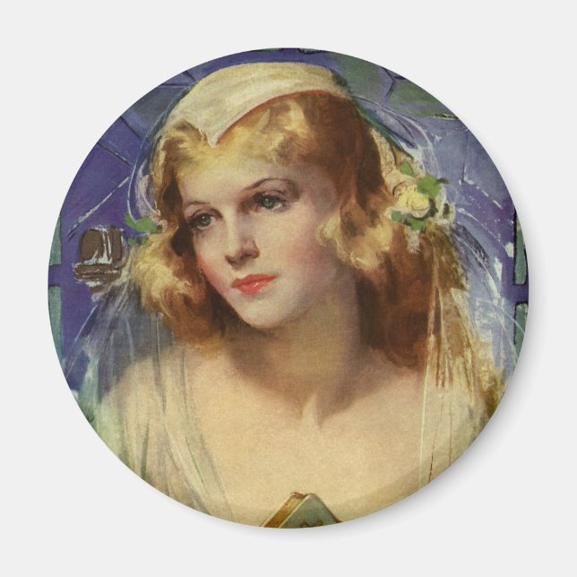 Imán Novia antigua sosteniendo una Biblia, boda religio (Frente)