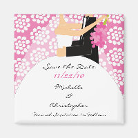 Novia Floral Rosa & Groom Ahorra La Fecha Magnet