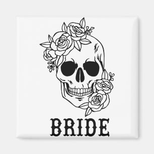 Imán Novia Groom Floral Skull Halloween Boda Bachelo