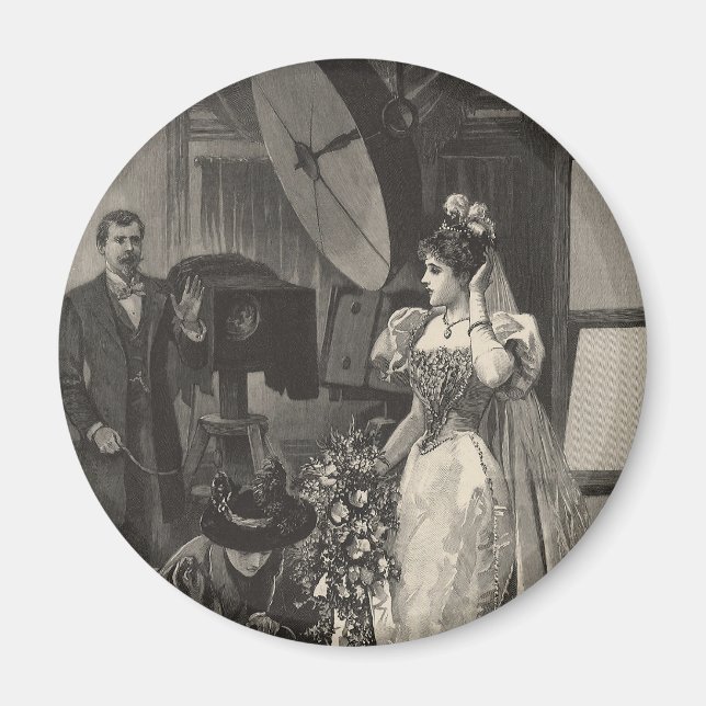 Imán Novia Vintage, retrato nupcial con fotógrafo (Frente)