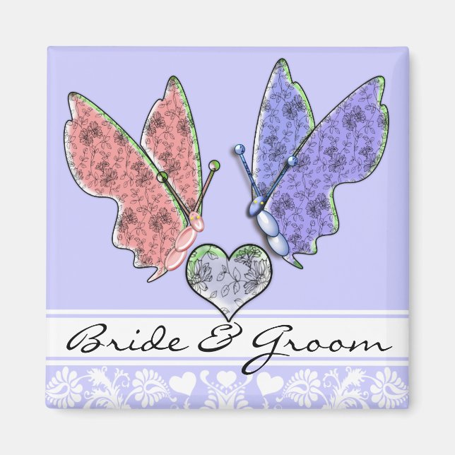 Imán Novia y Novio con Mariposas Magneto de Boda (Frente)