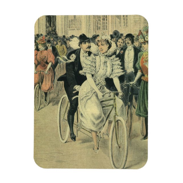 Imán Novia y novio de boda victoriana en bicicleta reci (Vertical)