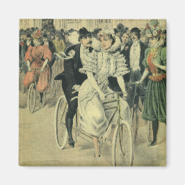 Imán Novia y novio de boda victoriana en bicicleta reci