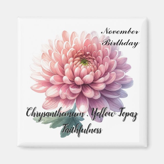 Imán Noviembre Birthstone Topaz Chrysanthemum Flower (Frente)