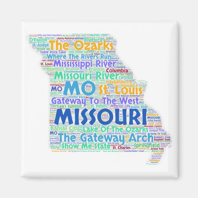 Imán Nube de palabras de Missouri (Frente)