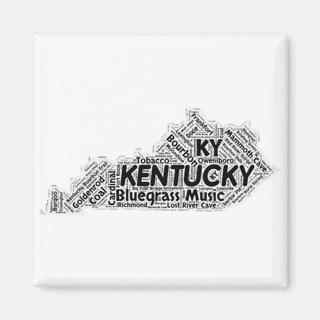 Imán Nube de palabras del estado de Kentucky (Frente)