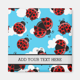 Imán Nubes blancas de cielo azul Ladybug rojo insecto e