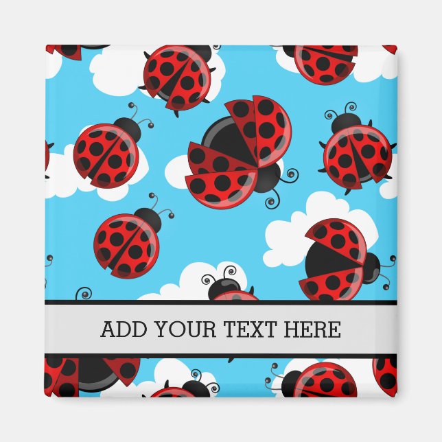 Imán Nubes blancas de cielo azul Ladybug rojo insecto e (Frente)
