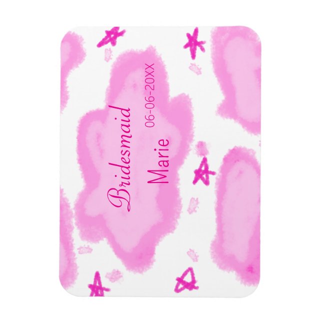 Imán nubes rosas estrellas pastel bridesmaid giratorio  (Vertical)